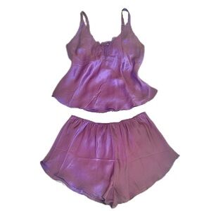 100% silk La Senza Vintage Lilac Lavender mauve purple pajama cami shorts sleep